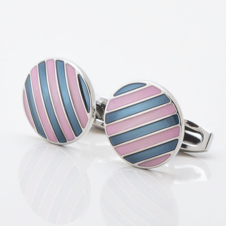 Pink and Navy Striped Enamel Cufflinks Gallery