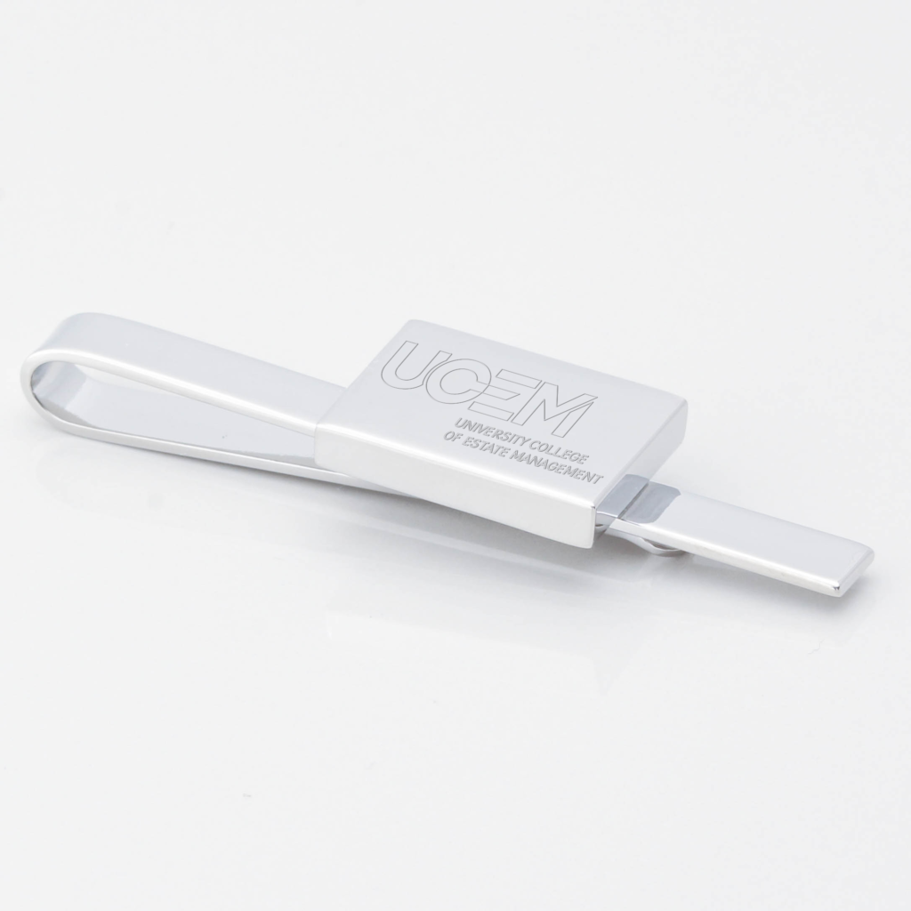 University-College-Of-Estate-Management-Engraved-Silver-Tie-Slide