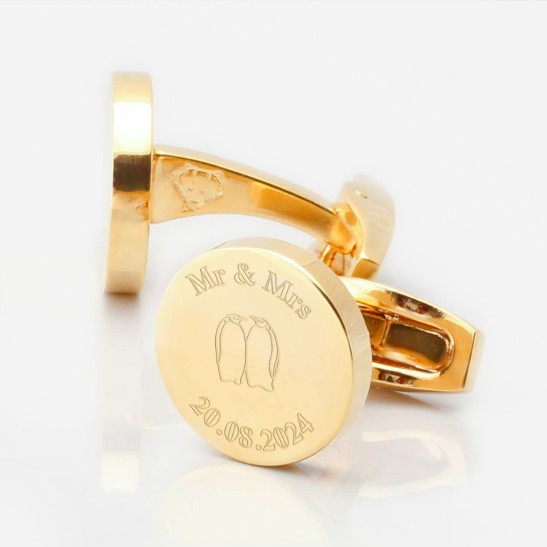 Personalised-Engraved-Penguin-Couple-Gold-Cufflinks