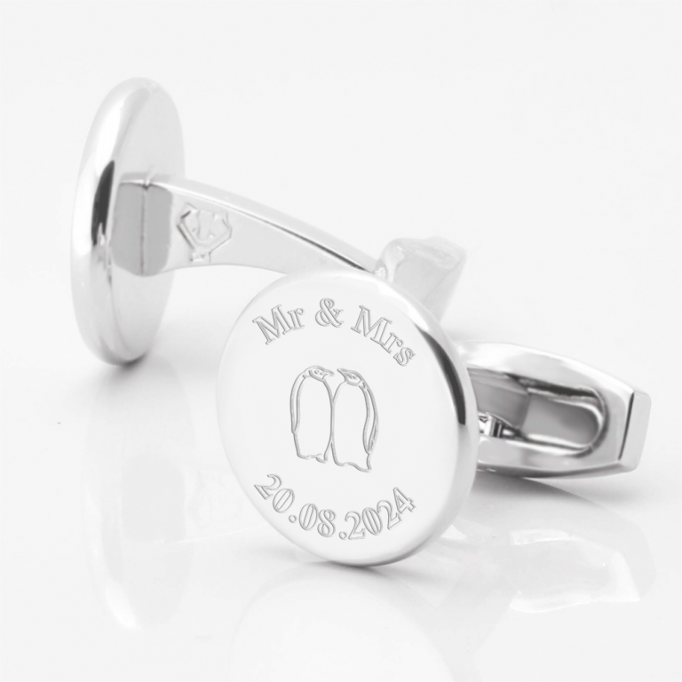 Personalised-Engraved-Penguin-Couple-Silver-Cufflinks