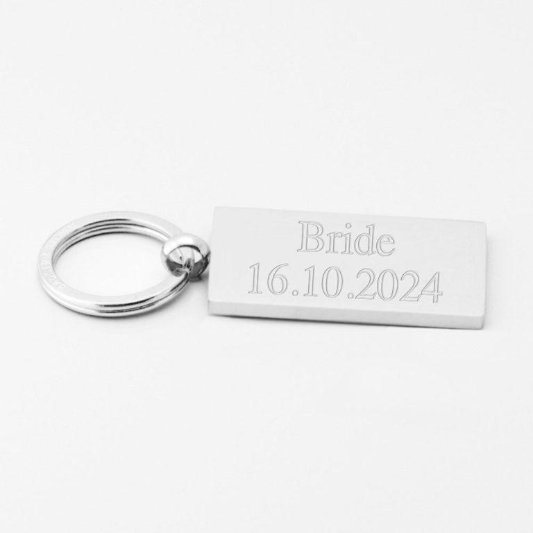 bride-and-date-Engraved-Silver-Rectangle-Keyring