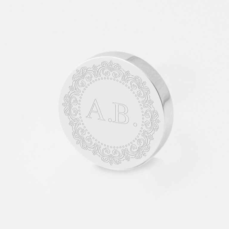 Ornamental initials-engraved-lapel-pin