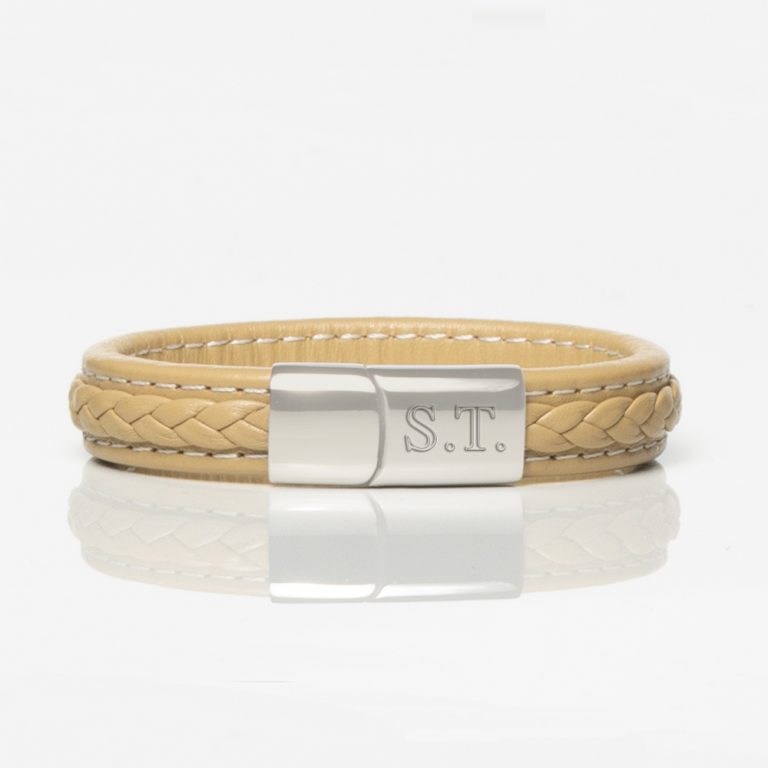 Beige-Quilted-Style-Leather-Bracelet-front-engraved