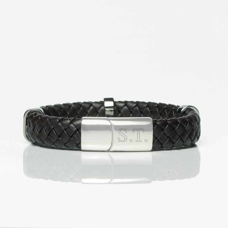 Brown-Leather-Braided-Bracelet-With-Loop-Detail-front-engraved