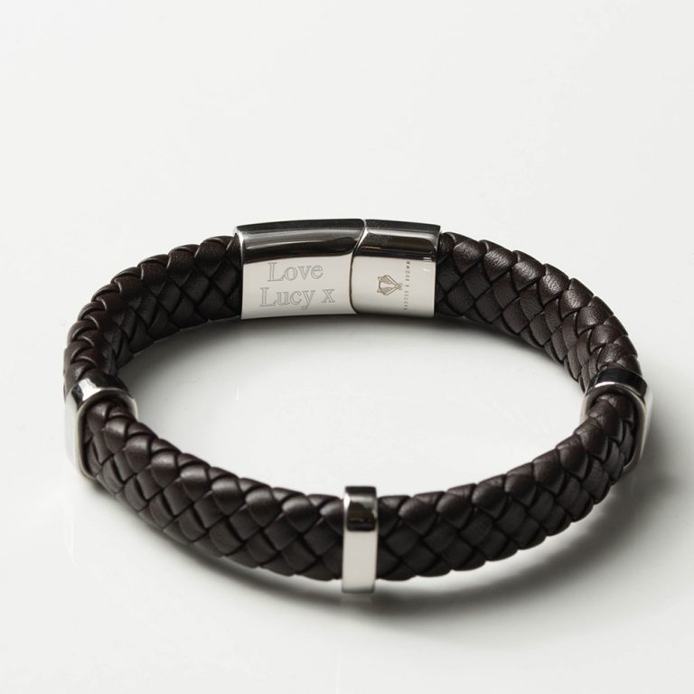 Brown-Leather-Braided-Bracelet-With-Loop-Detail-inside-engraved