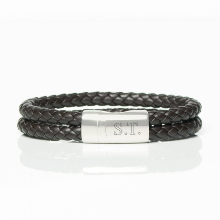 Brown-Leather-Double-Braided-Bracelet-front-engraved