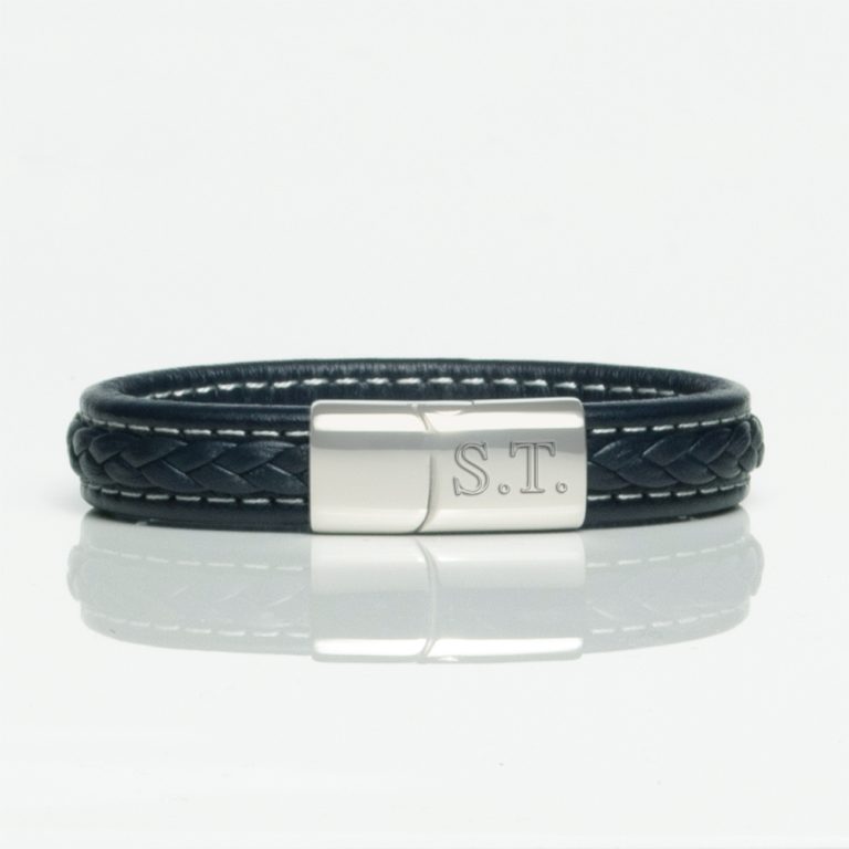 Navy-Quilted-Style-Leather-Bracelet-front-engraved