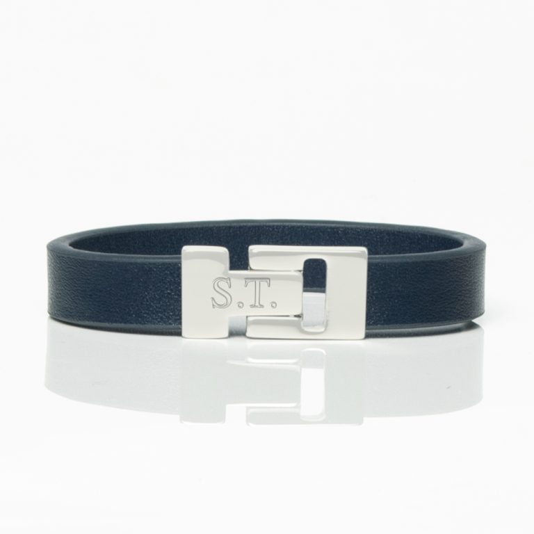 Navy-Smooth-Textured-Leather-Bracelet-front-engraved