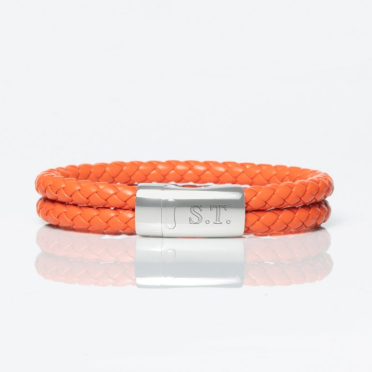 Orange-Leather-Double-Braided-Bracelet-front-engraved