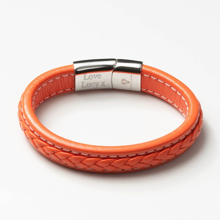 Orange-Quilted-Style-Leather-Bracelet-inside-engraved