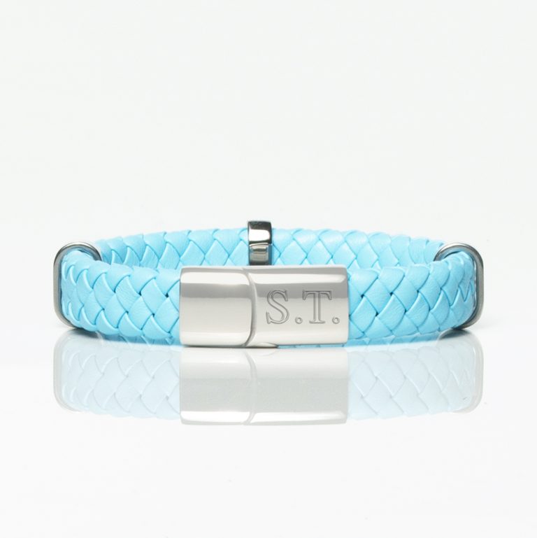 Steel-Blue-Leather-Braided-Bracelet-With-Loop-Detail-front-engraved