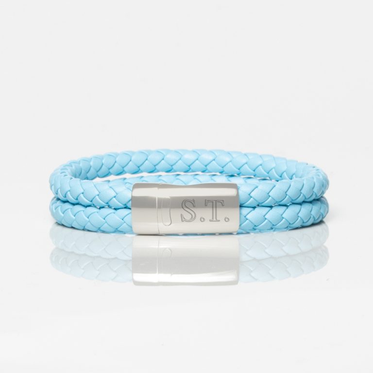 Steel-Blue-Leather-Double-Braided-Bracelet-front-engraved