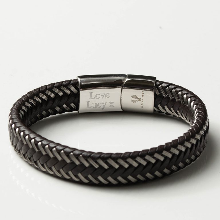 Two-Tone-Brown-Woven-Leather-Bracelet-inside-engraved