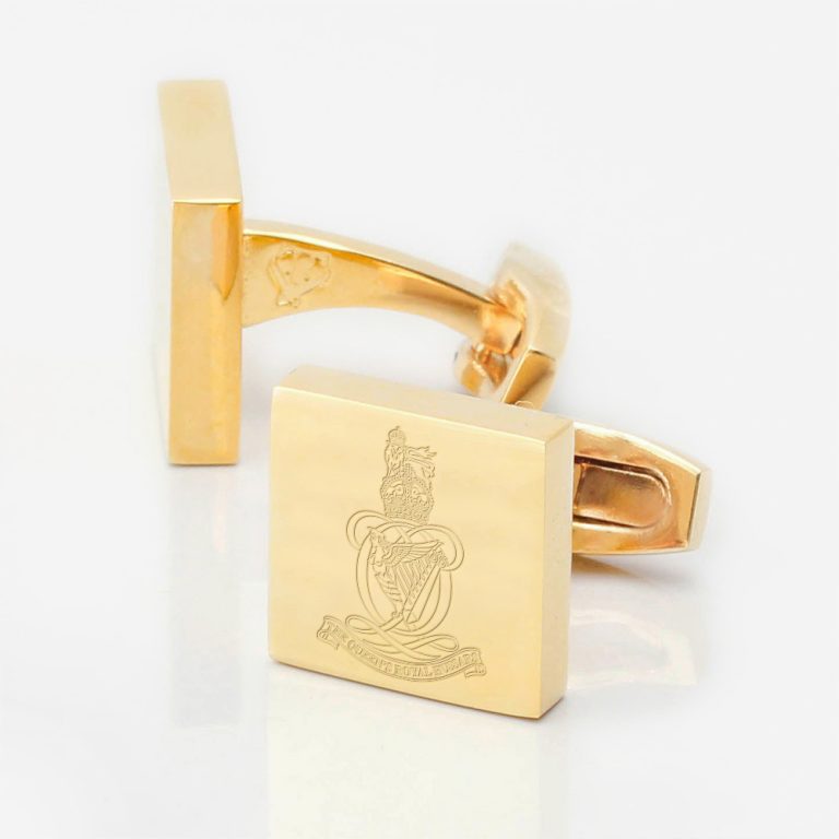 Queens-Royal-Hussars-Engraved-Gold-Cufflinks