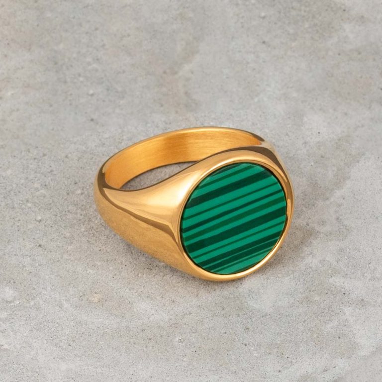 Gold-Plated-Malachite-Stainless-Steel-Signet-Ring