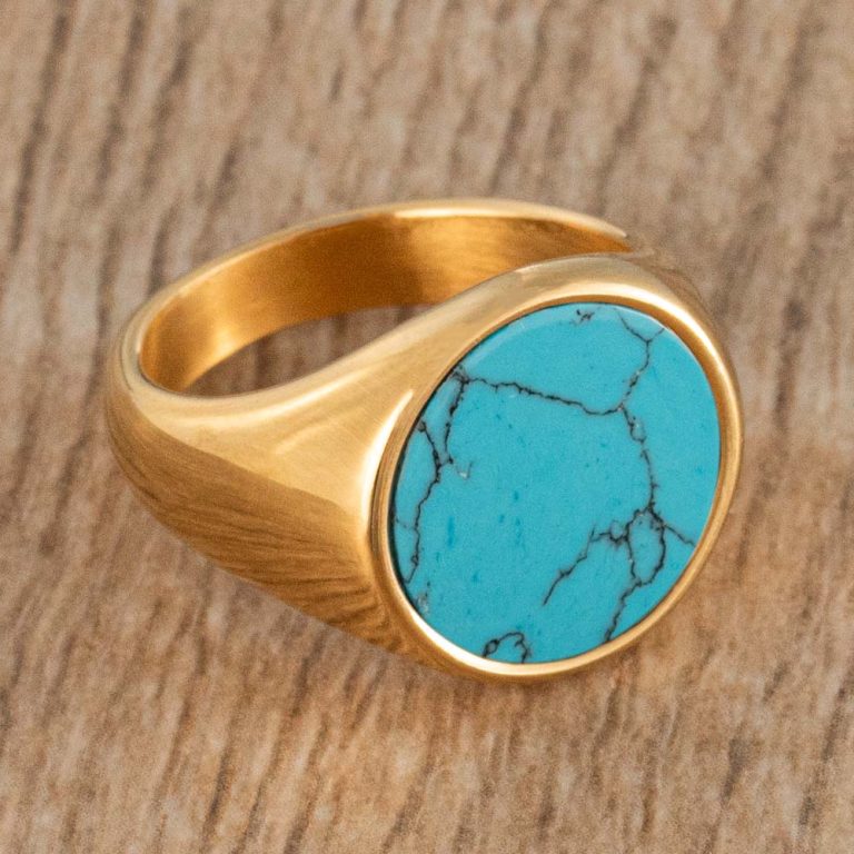 Gold-Plated-Turquoise-Stainless-Steel-Signet-Ring