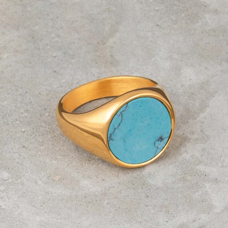 Gold-Plated-Turquoise-Stainless-Steel-Signet-Ring