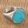 Stainless Steel-Turquoise-Stainless-Steel-Signet-Ring