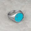 Stainless Steel-Turquoise-Stainless-Steel-Signet-Ring