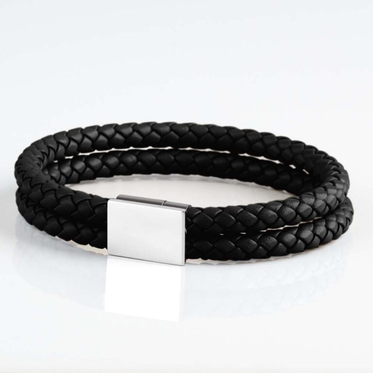 black-rectangle-double-braided-bracelet