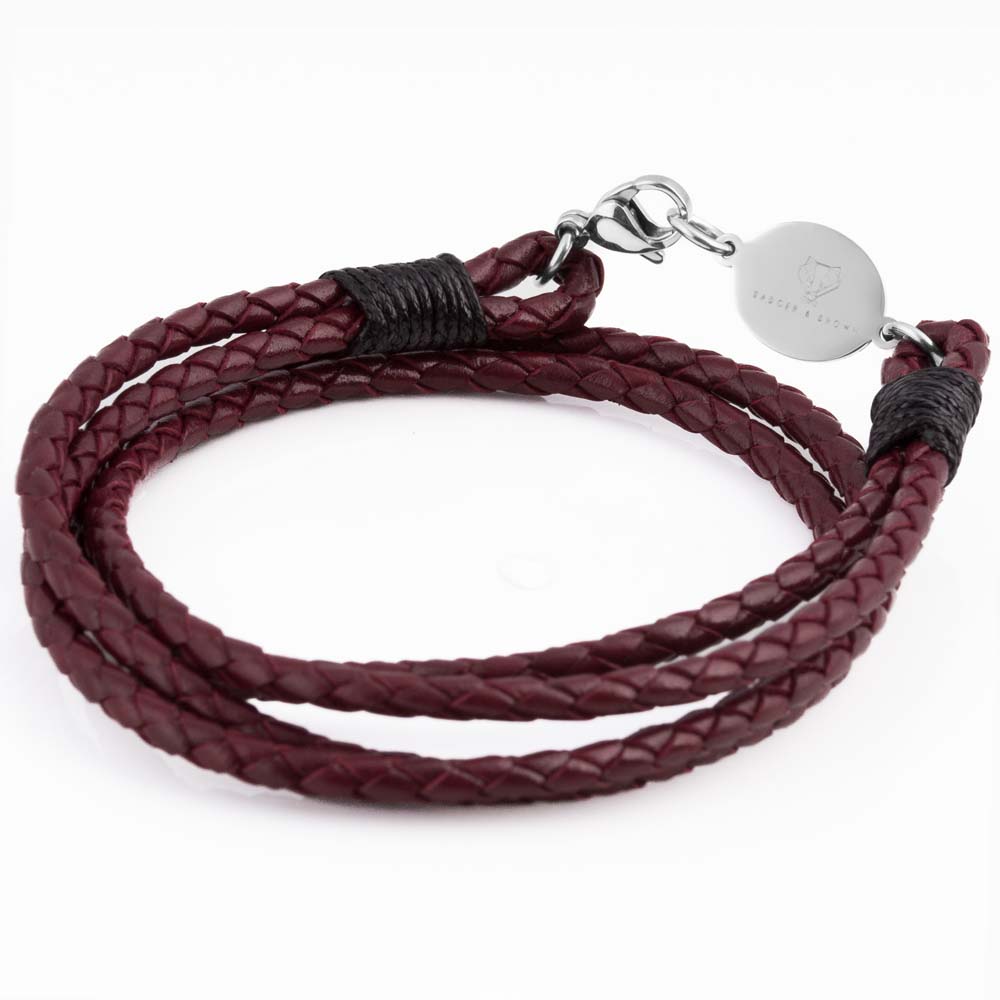 burgundy-oval-clasp-braided-leather-bracelet