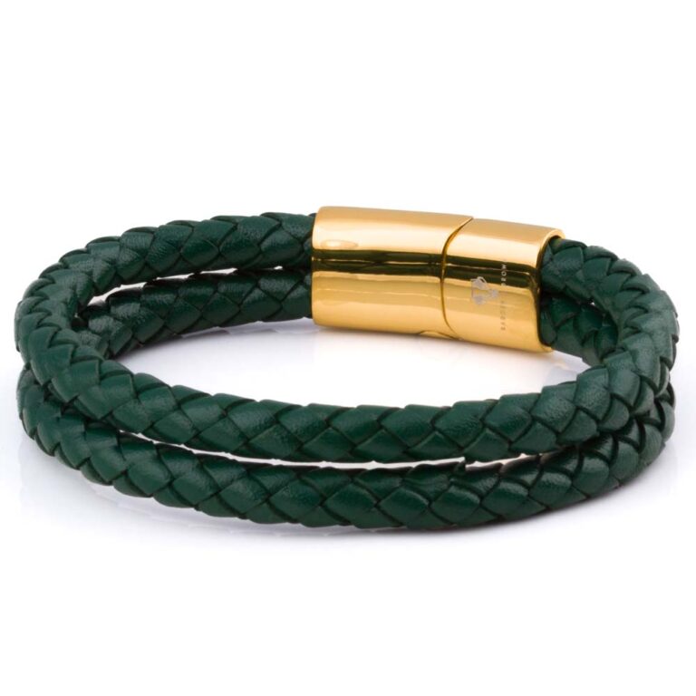 dark-green-double-braided-bracelet-gold